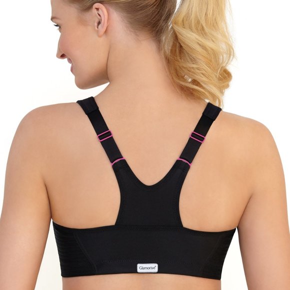Set of 3! 40B Glamorise SPORT Bra (HIGH-IMPACT) Black (RACERBACK) T-Back Zip NEW - Picture 10 of 16